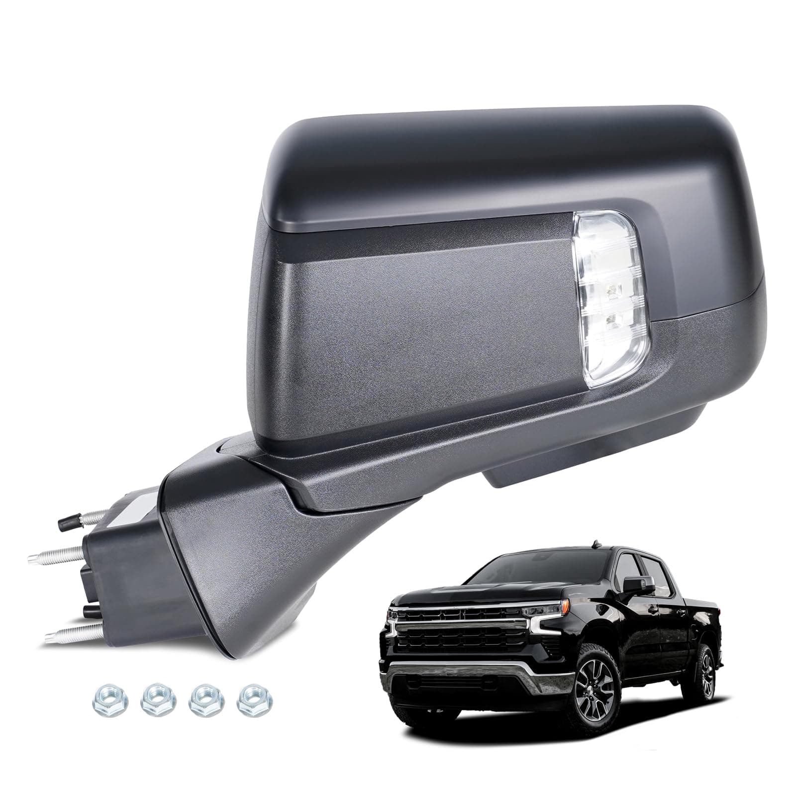 Left Side Mirror Compatible with 2019-2025 Chevy Silverado 1500 RST – Heated Power Folding Turn Signal Blind Spot Memory Dimming Puddle Light Power Glass Primed Cover (16 Pins GM1320590 / 84898867)