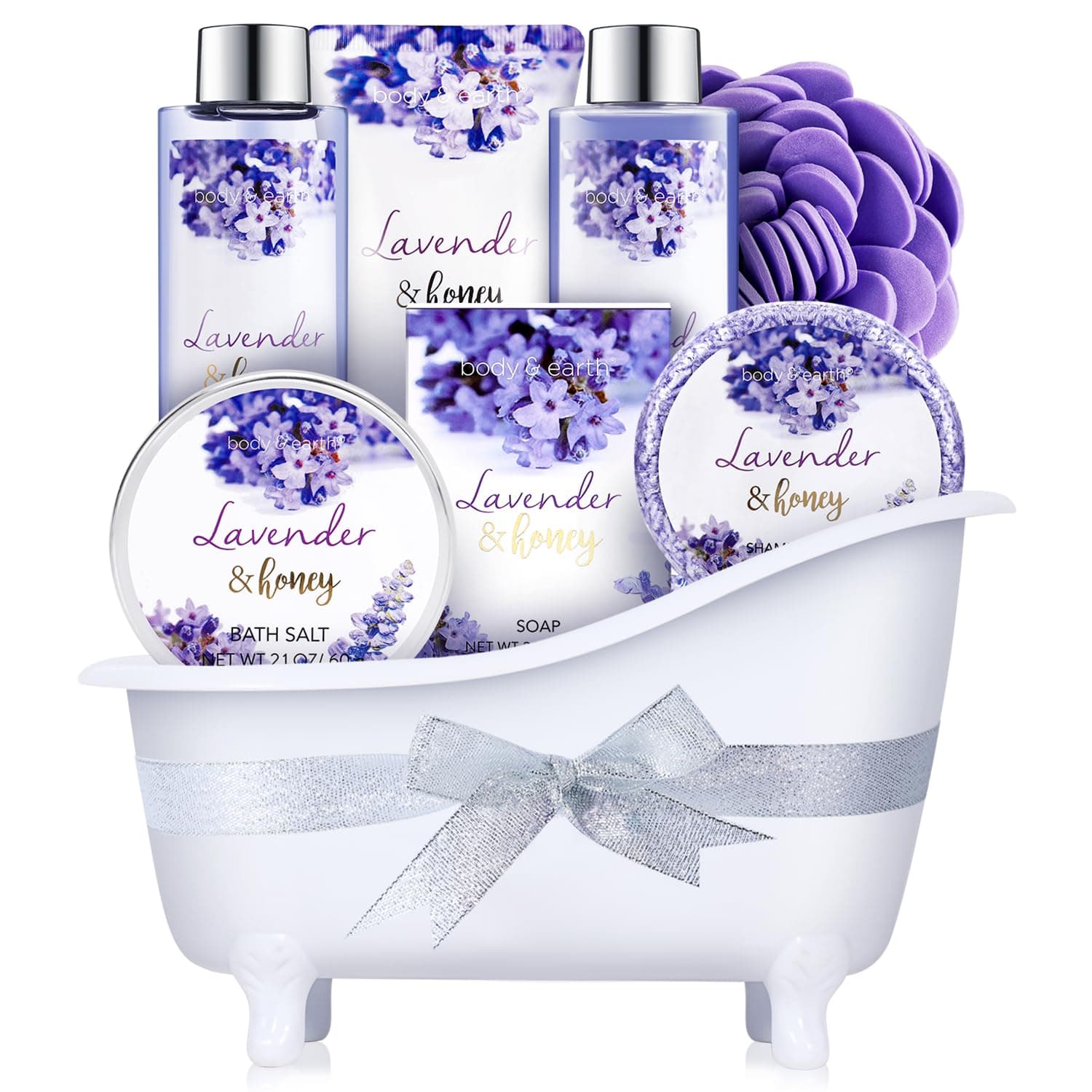 Bath and Body Gift Set - 8 Pcs Lavender Spa Baskets for Women, Spa Kit for Women, Birthday, Holiday, Anniversaries, Mother's Day Gifts for Her, Mom, Wife, Girlfriend