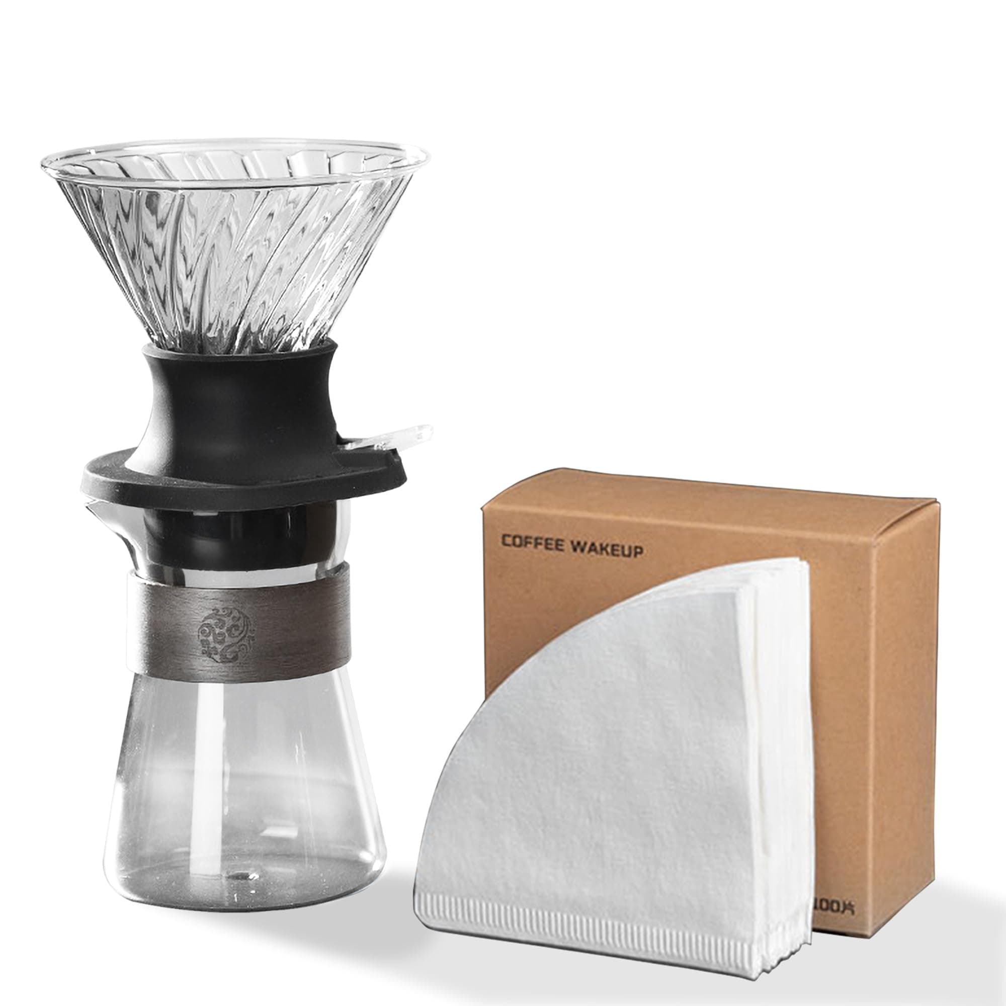 V60 Coffee Kit - Dual-Use Pour Over Coffee Maker with Leak-Proof Valve, One-Click Release, Includes V02 Filters Paper & Pot,Black Transparent