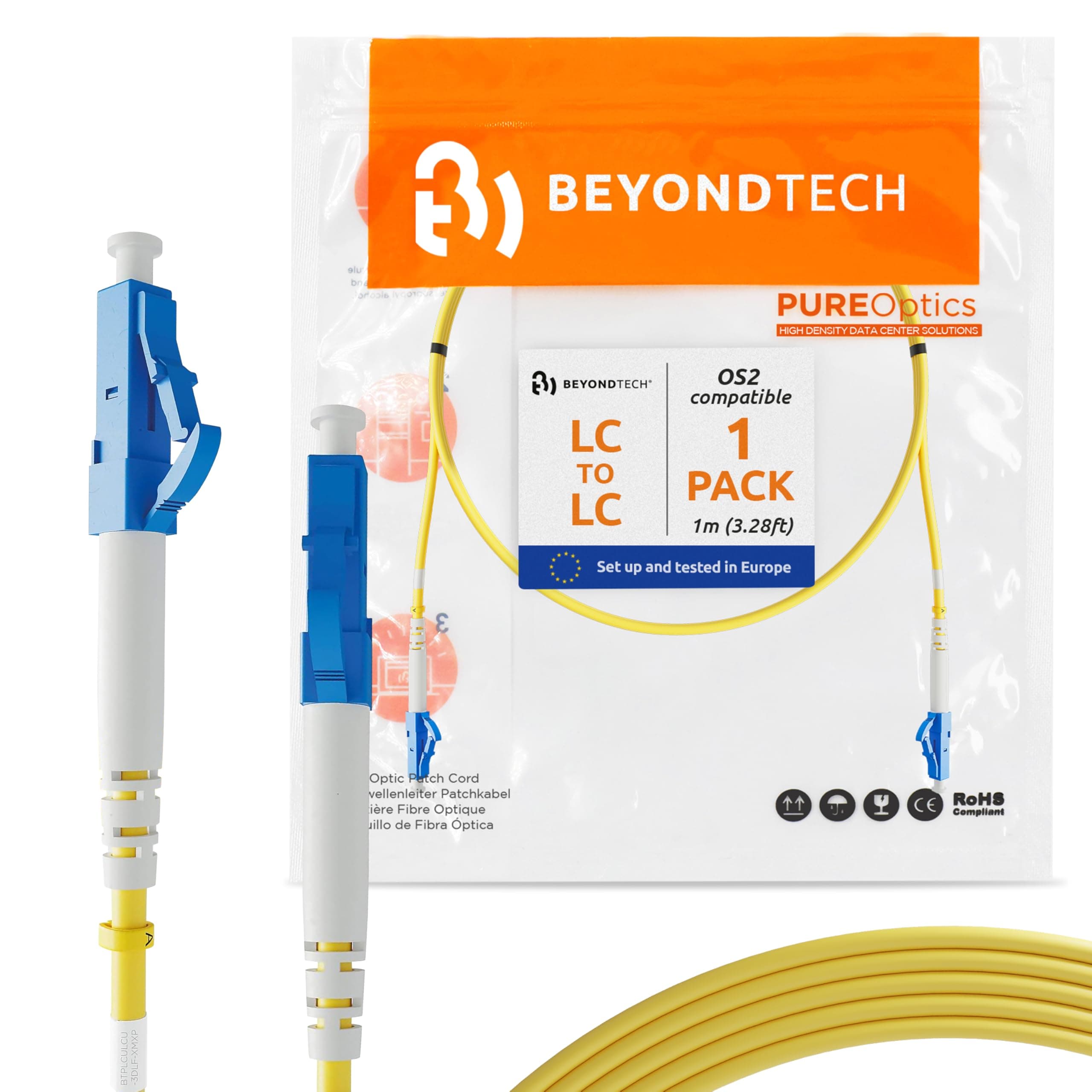 1m (3.28ft) LC to LC Fiber Patch Cable – UPC Single-Mode Simplex Fiber Optic Cable – 9/125µm core, Compatible with OS1 & OS2 – 100G LSZH PUREOptics Series