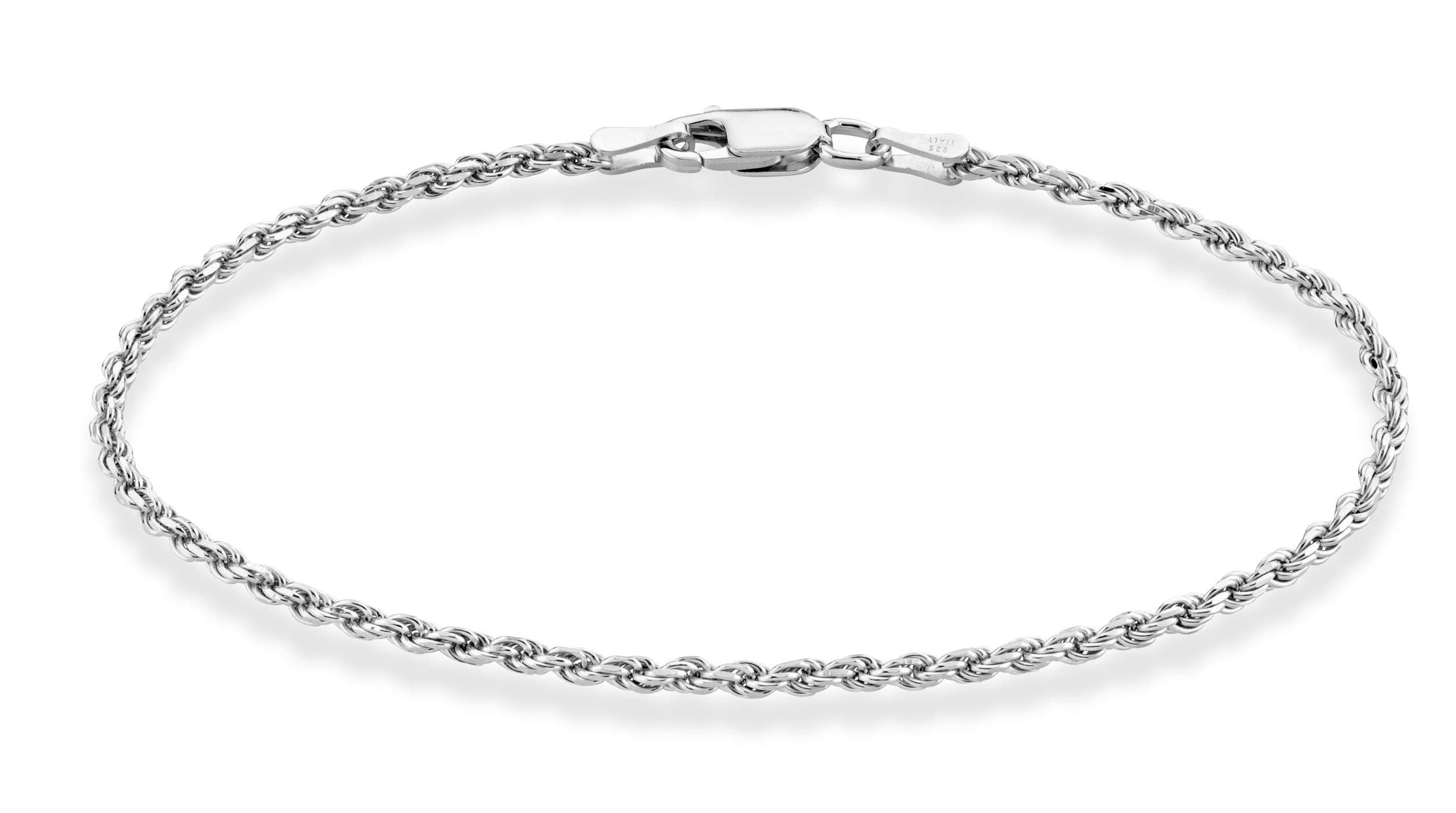 Solid 925 Sterling Silver Italian 2mm, 3mm Diamond-Cut Braided Rope Chain Bracelet for Women Men, Made in Italy