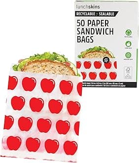 LunchSkins RB-50-SAND-APPLE Recyclable + Resealable Paper Food Storage Bags Sandwich Size, Box of 50, Red Apple