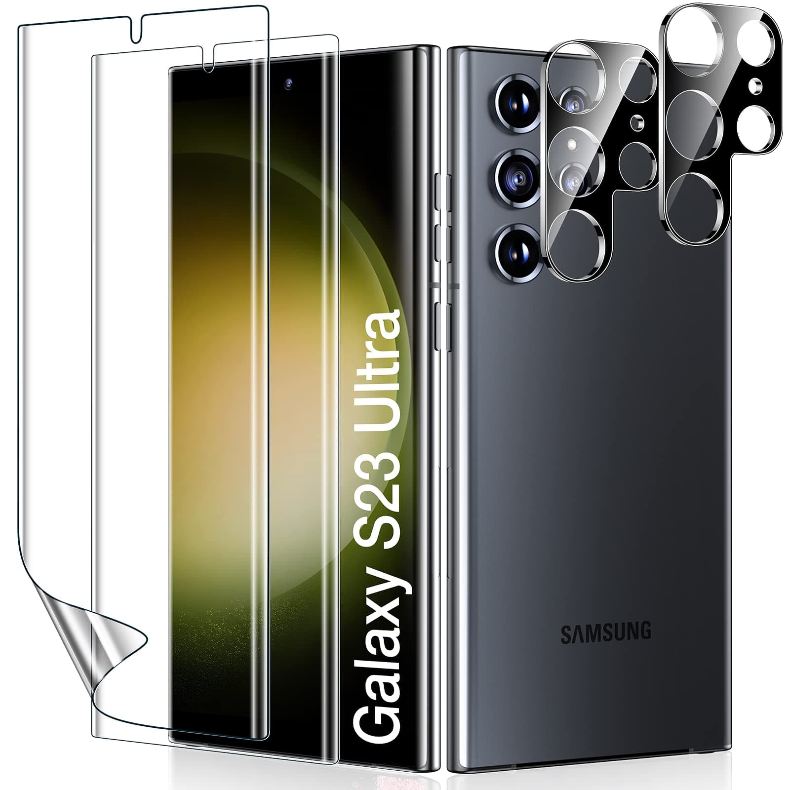 LK 2 Pack for Samsung Galaxy S23 Ultra Screen Protector [Soft TPU Film] with 2 Pack Camera Lens Protector [Touch Sensitive] 3D Curved Max Coverage, Screen Protector for S23 Ultra