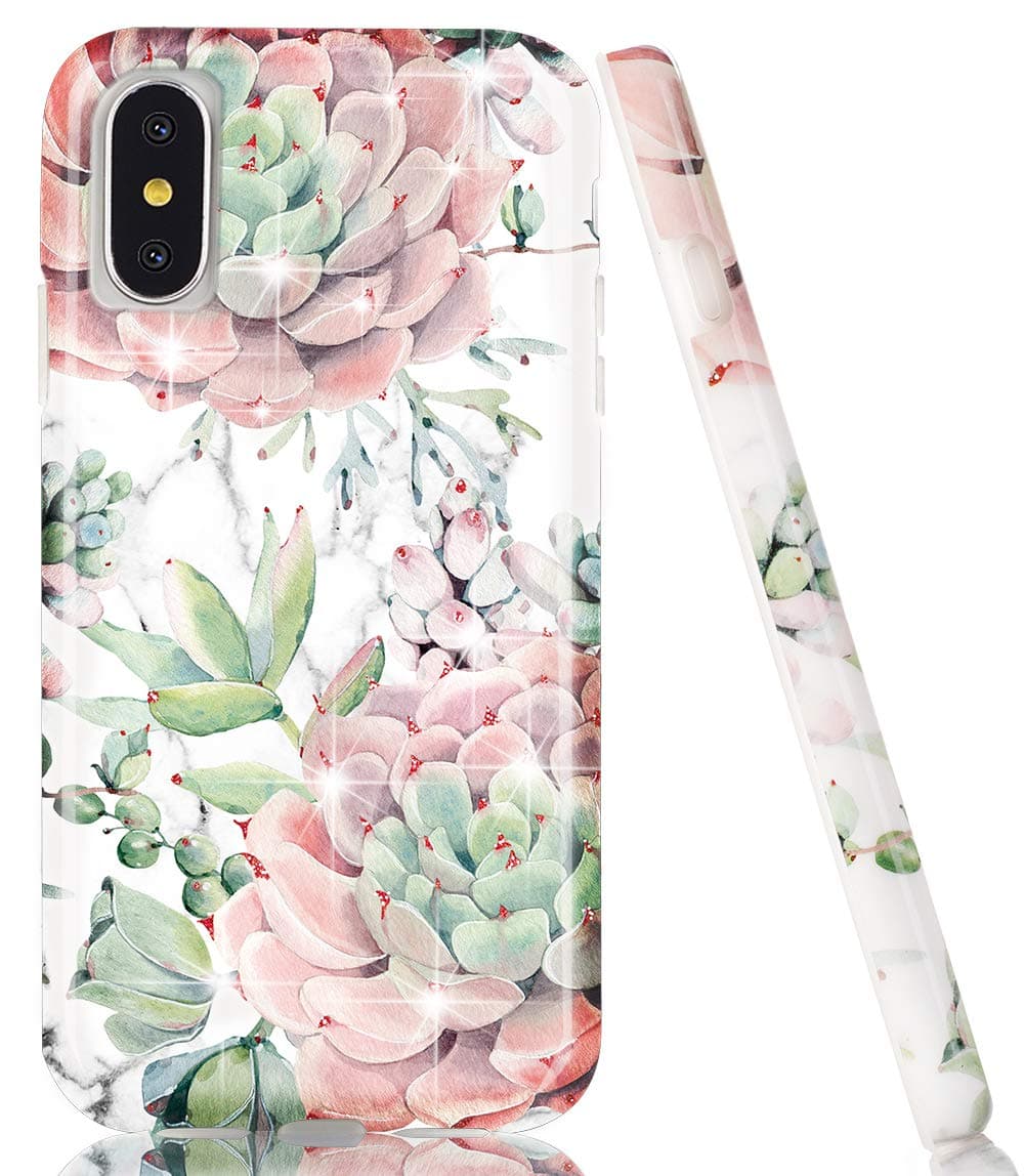DOUJIAZ iPhone Xs Case,iPhone X Case, Clear Bumper TPU Soft Case Rubber Silicone Skin Cover for iPhone X (2017)/ XS (2018) 5.8 inch-Succulents