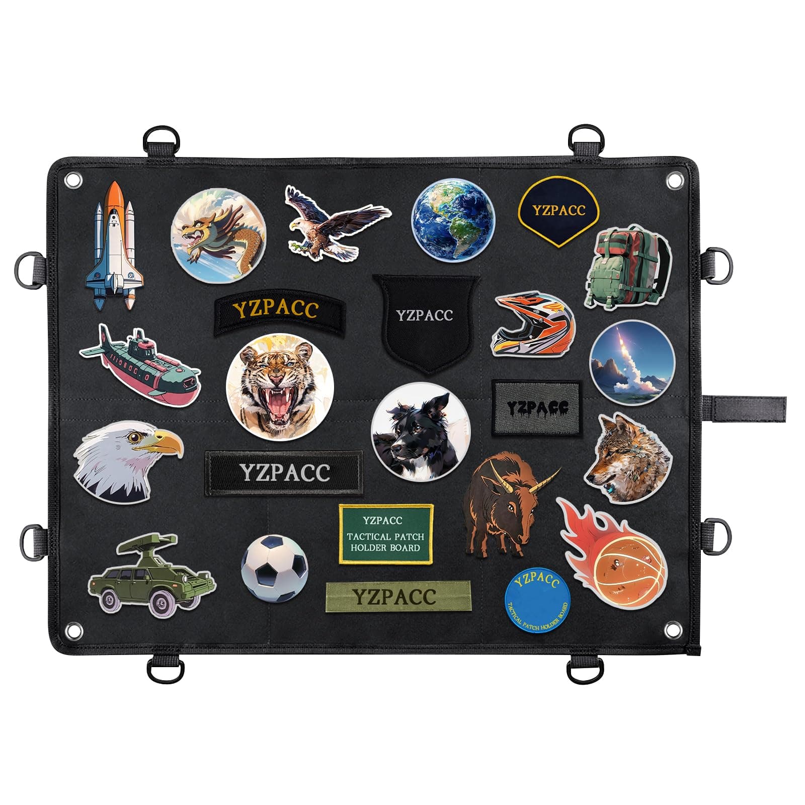 Foldable Tactical Morale Patch Display Board, Hook&Loop Surface D-Rings& Patches Panel Board Holder Showcases for Military Army Patches Collector Enthusiasts, Black(23.6 "x17.7/60x45cm)-Ring