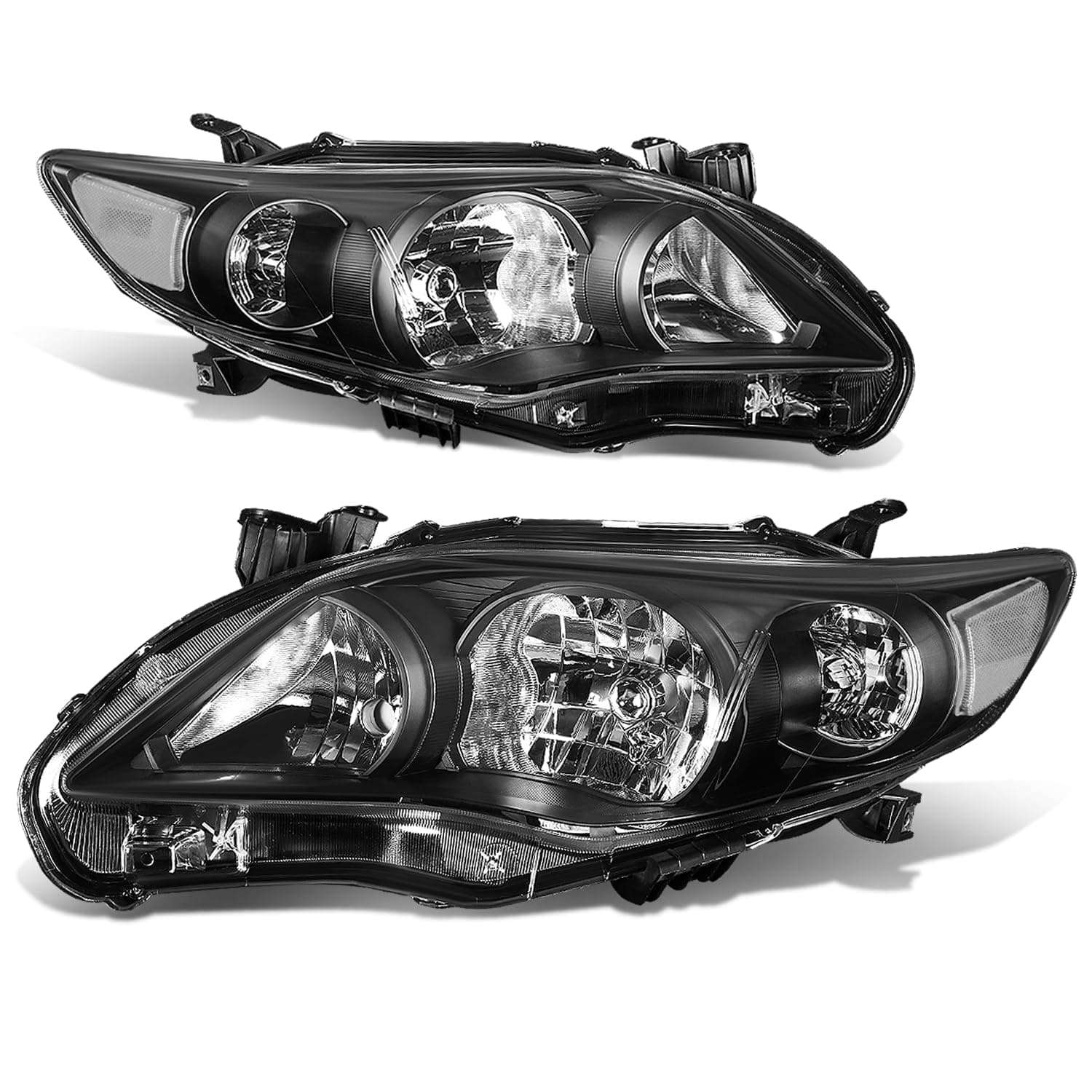 Headlights Assembly Headlamps Replacement Compatible with Toyota Corolla Sedan 2011 2012 2013, Driver and Passenger Side, Black Housing Clear Corner