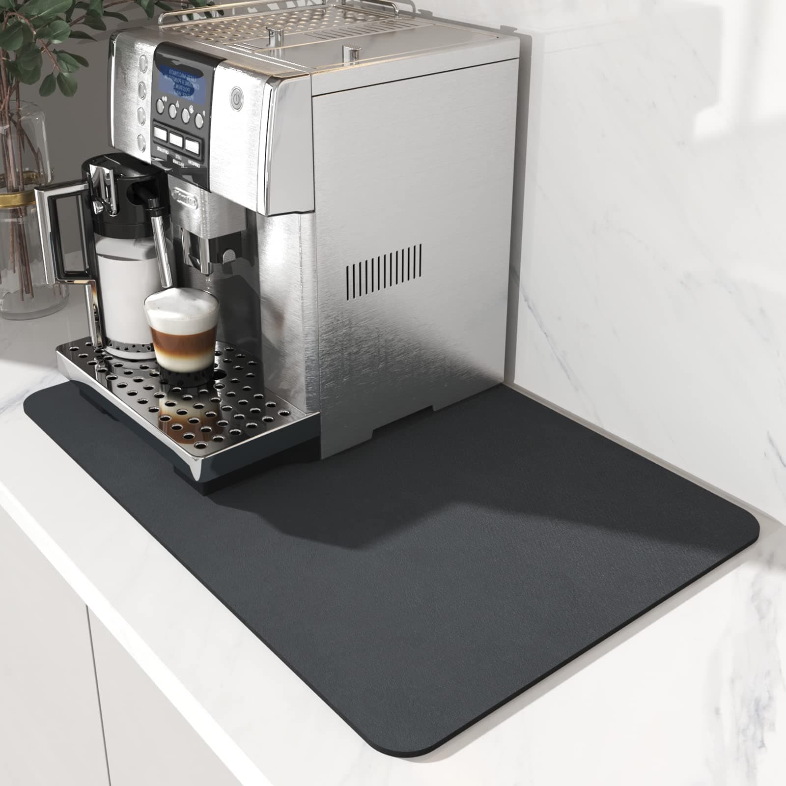 – Coffee Mat - Hide Stain Rubber Backed Absorbent Dish Drying Mat for Kitchen Counter - Fits Under Coffee Maker or Machine