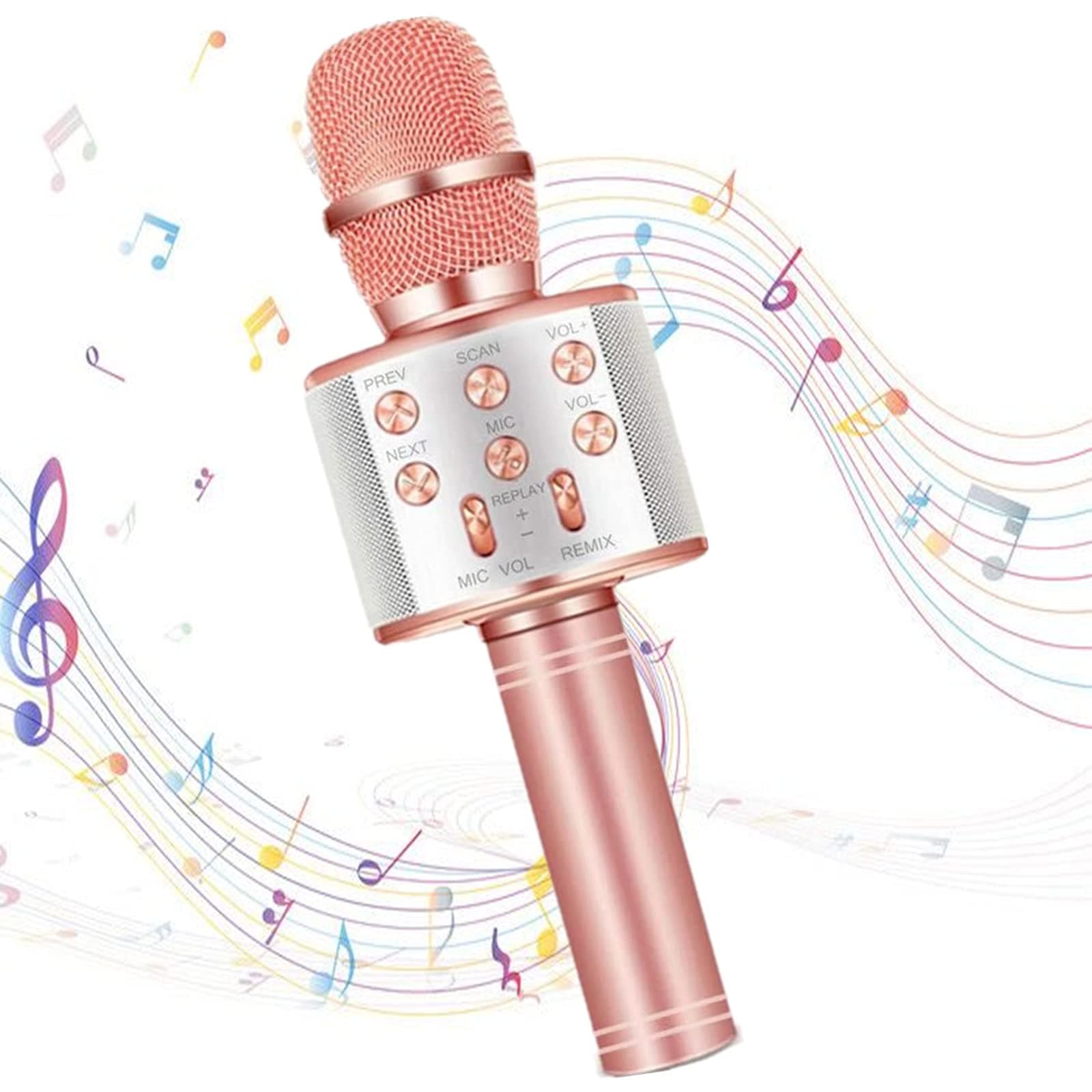 GOCTOS Karaoke Bluetooth Wireless Microphone 3 in 1 Portable Handheld Mic Speaker Machine for Company Meeting Family Kids Party - Compatible iPhone, Android, iPad, PC and All Smartphones (Rose Gold)