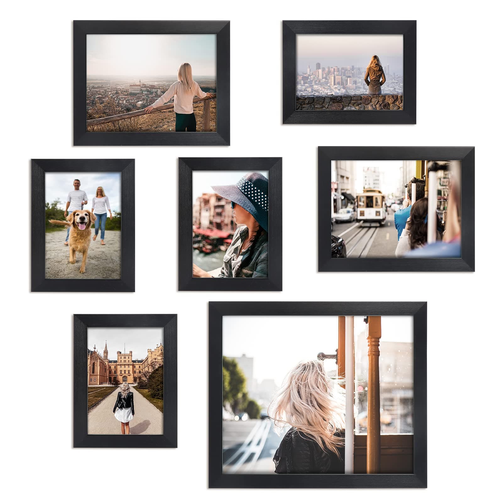 Giftgarden 7 Pack Black Picture Frames Multiple Sizes, Four 4x6, Two 5x7, One 8x10, Multi Size Photo Collage Family Gallery Living Room, Wall or Tabletop