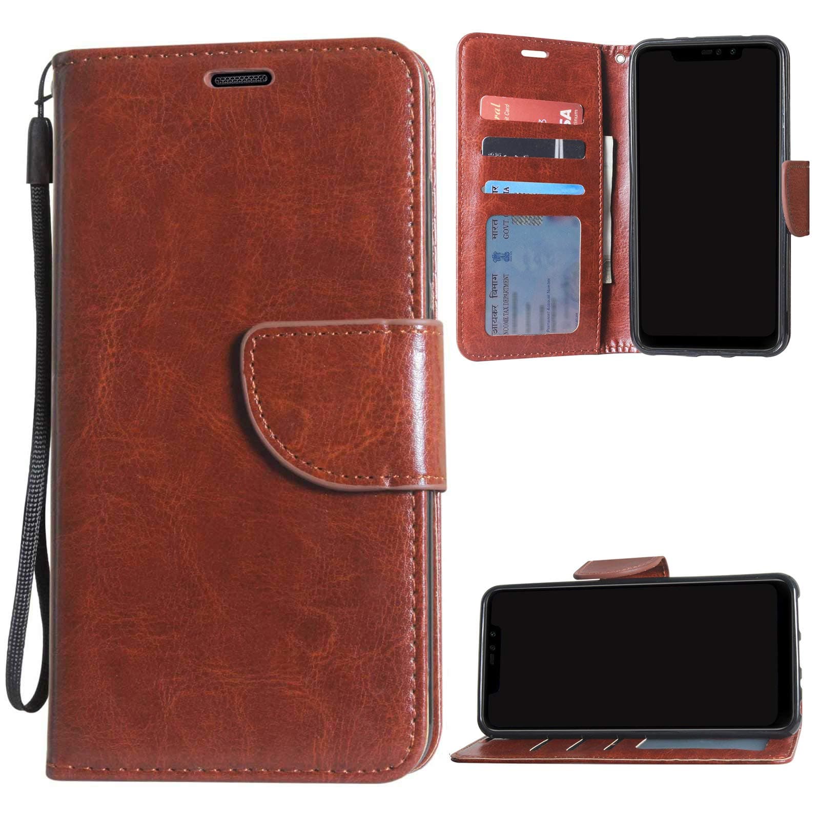 TecKraft Leather Wallet Case Multiple ID Slots Protective Flip Cover for Nokia 6.1 2018 (Amber Brown)