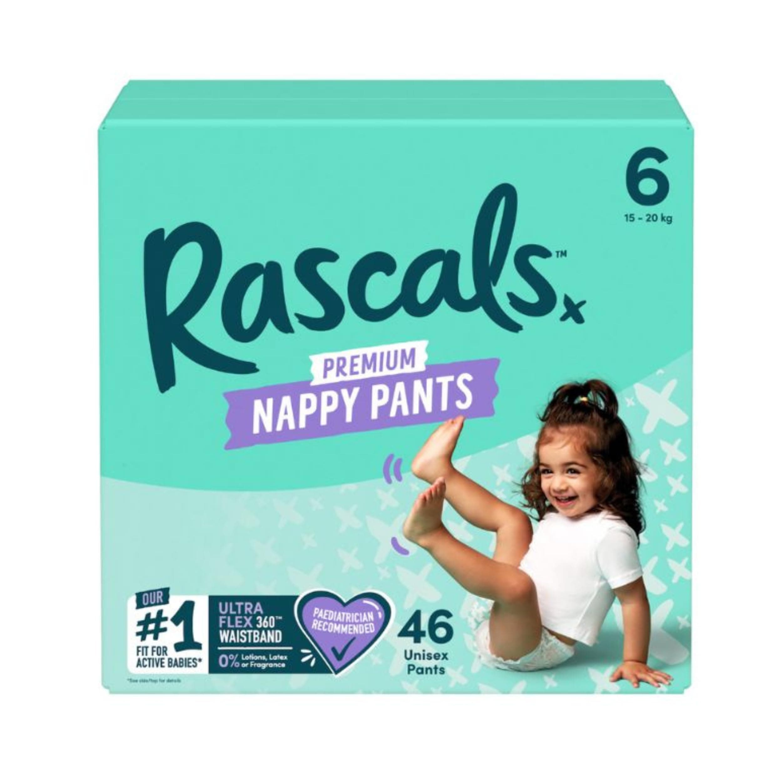 Rascals Premium Training Baby Diaper Pants - Easy Pull-Up Design Diaper Pants - Soft & Comfortable Diapers Pant Size 6 - Ultra Flex 360 Waistband 15-20 kg - 46 Count