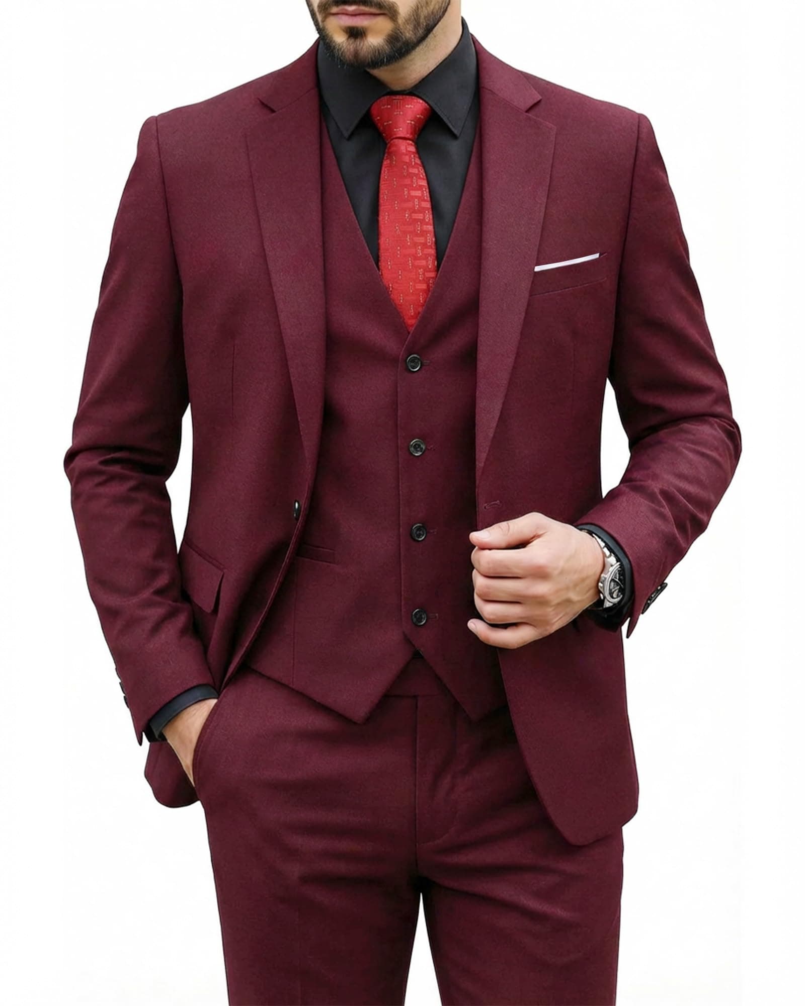 Men's 3 Piece Suit Set with Tie, One Button Slim Fit Solid Jacket Vest Pants, Prom Party Wedding Business Suits for Men