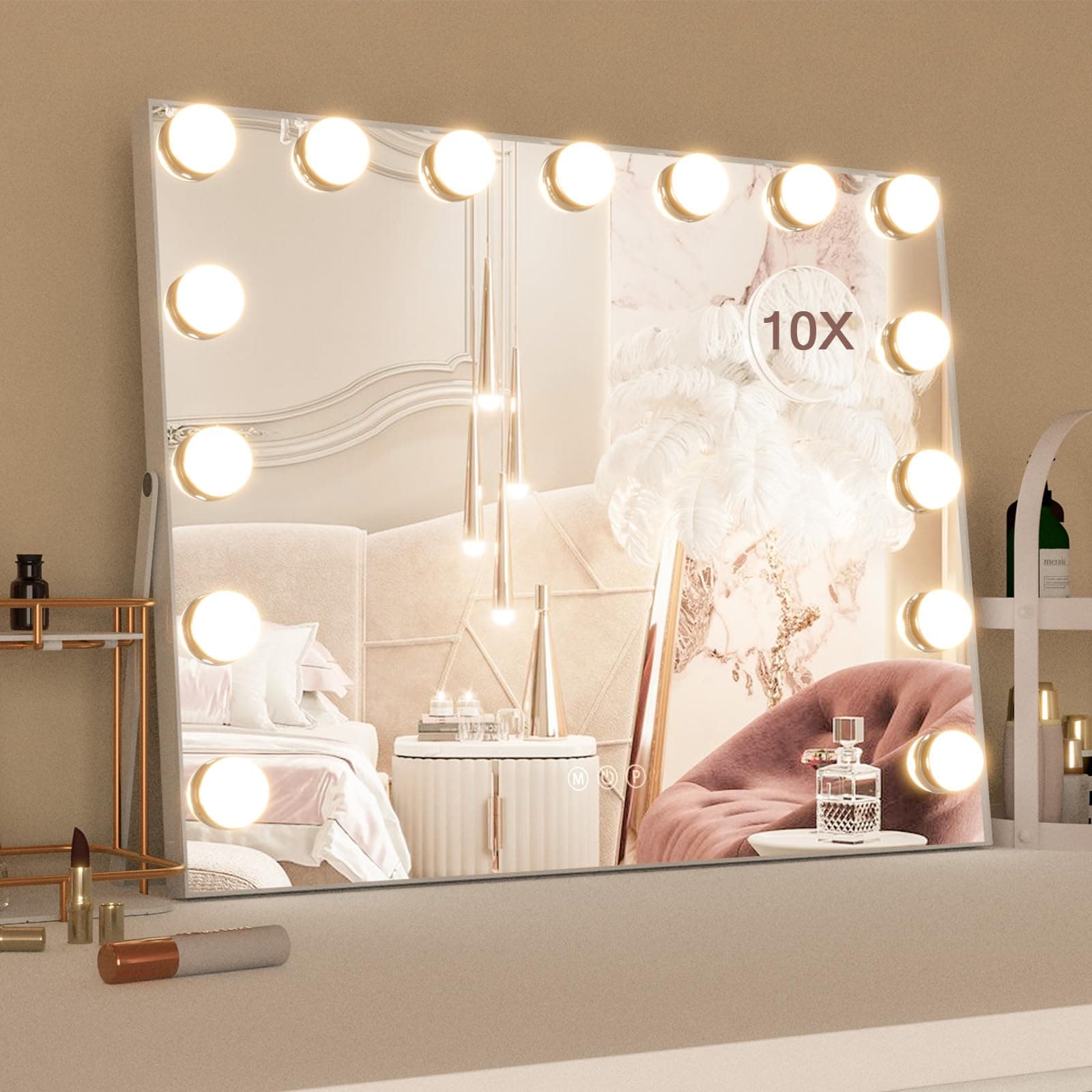 CASSILANDO Vanity Mirror with Lights USB Charging,Hollywood Makeup Mirror, Large Vanity Lighted Mirror with 15 LED Bulbs