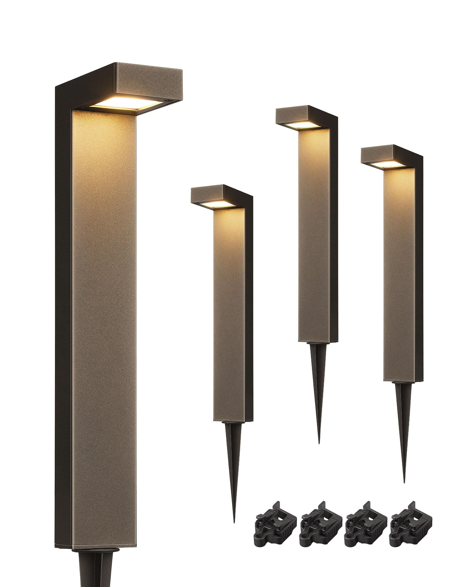 EDISHINE Low Voltage Pathway Lights Wired, 3000K 3.2W 50,000Hrs Waterproof LED Outdoor Landscape Lighting with Connectors, 12V Modern Cast-Aluminum Landscape Path Lights for Walkway Garden, 4 Pack