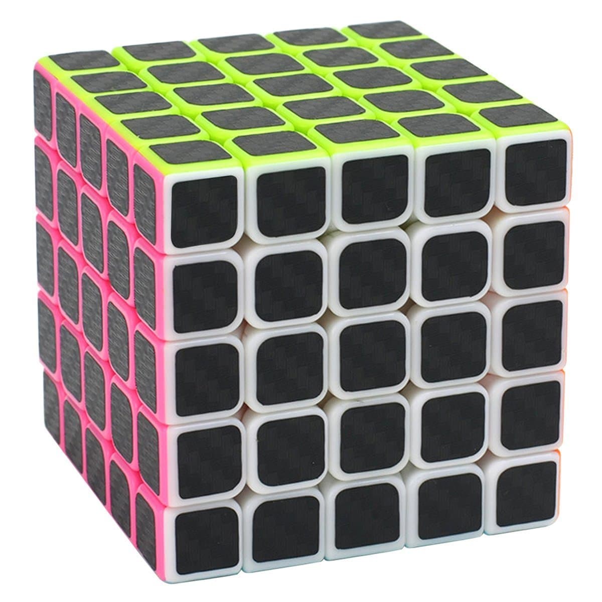 Coolzon 5x5x5 Magic Cube Speed Puzzle Cube Brain Teaser Twist Toy Carbon Fiber Sticker, Black