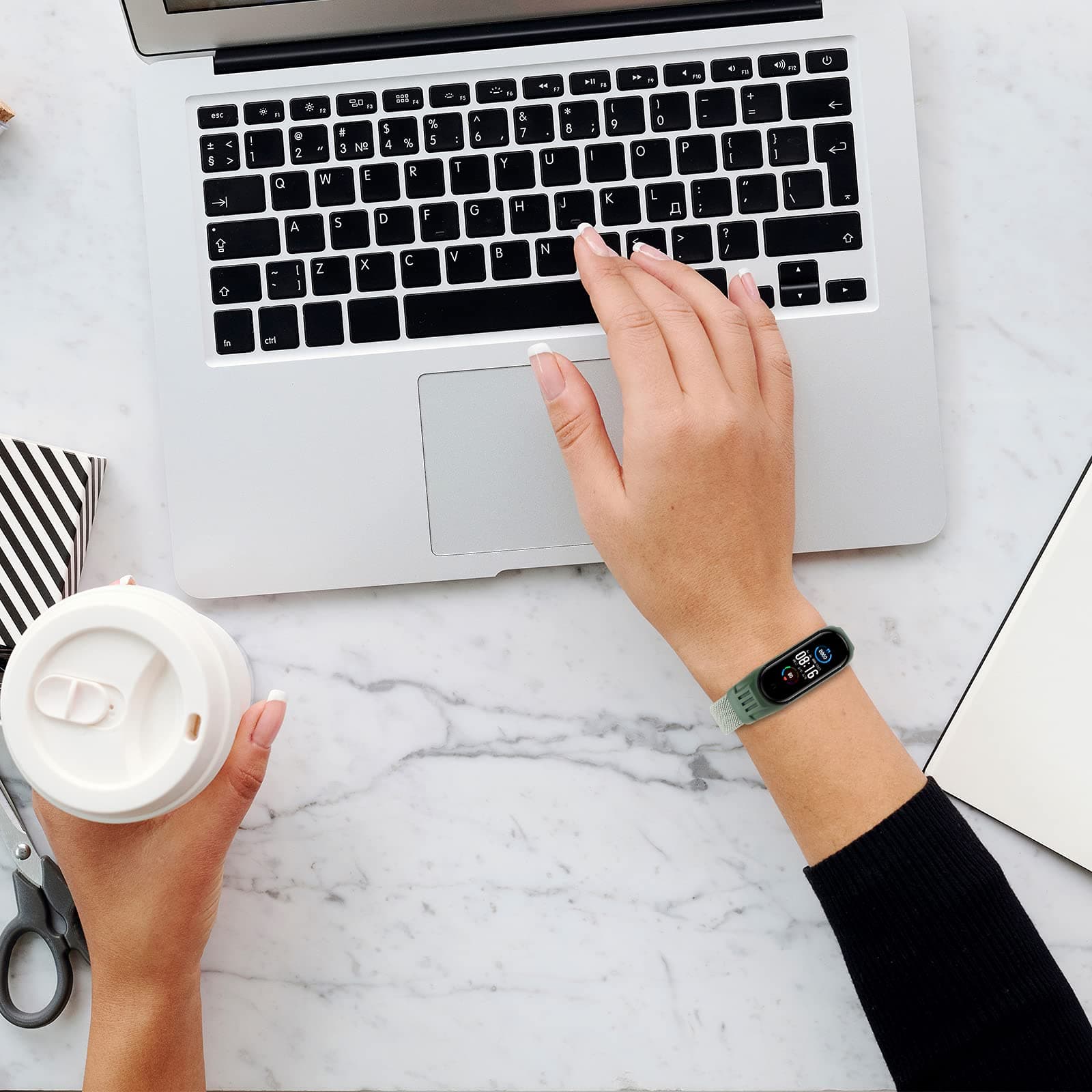 【2Pack】Adjustable Elastic Band Compatible with Xiaomi MI BAND 3/4/5/6/7 Strap for Men Women,Stretchy Nylon Sports Strap Replacement Wristband Accessories for MI BAND 7/6/5/4/3 Fitness Tracker