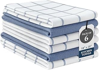 LANE LINEN Kitchen Towels Set - Pack of 6 Cotton Dish Cloths, 18 x 28 , Soft Absorbent Tea Towels for Kitchen, Premium Quick Drying Cleaning Towels - Indigo