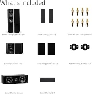 Elite High Definition Surround Sound Home Theater 5.0 Channel Speaker System Including Floorstanding Towers, Center Channel and Rear Surround Speakers - Black Ash (SXHTB-BK)