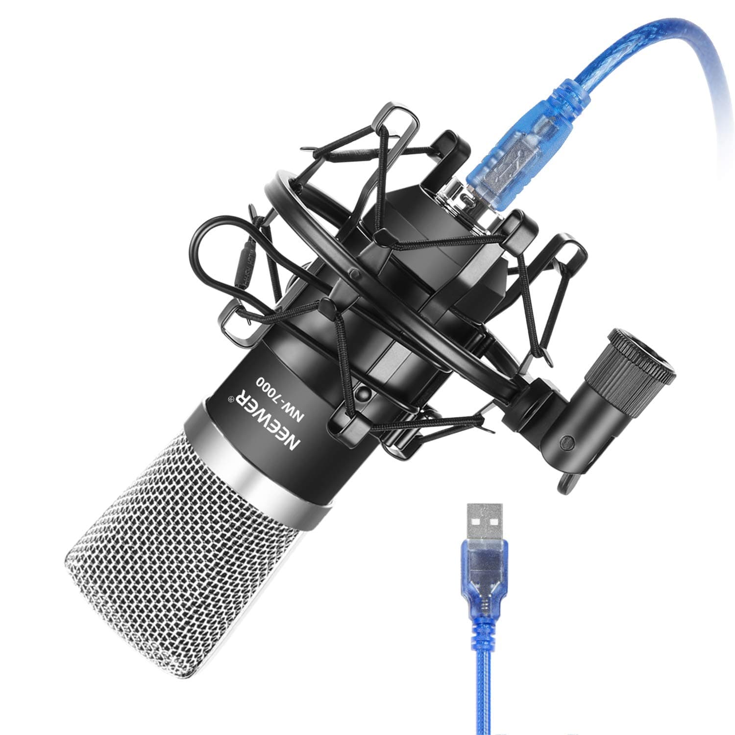 Neewer NW-7000 USB Condenser Microphone Kit for Windows and Mac with Metal Microphone Shock Mount, Ball-type Anti-wind Foam Cap, USB Audio Cable for Professional Studio Broadcasting & Recording(Black)
