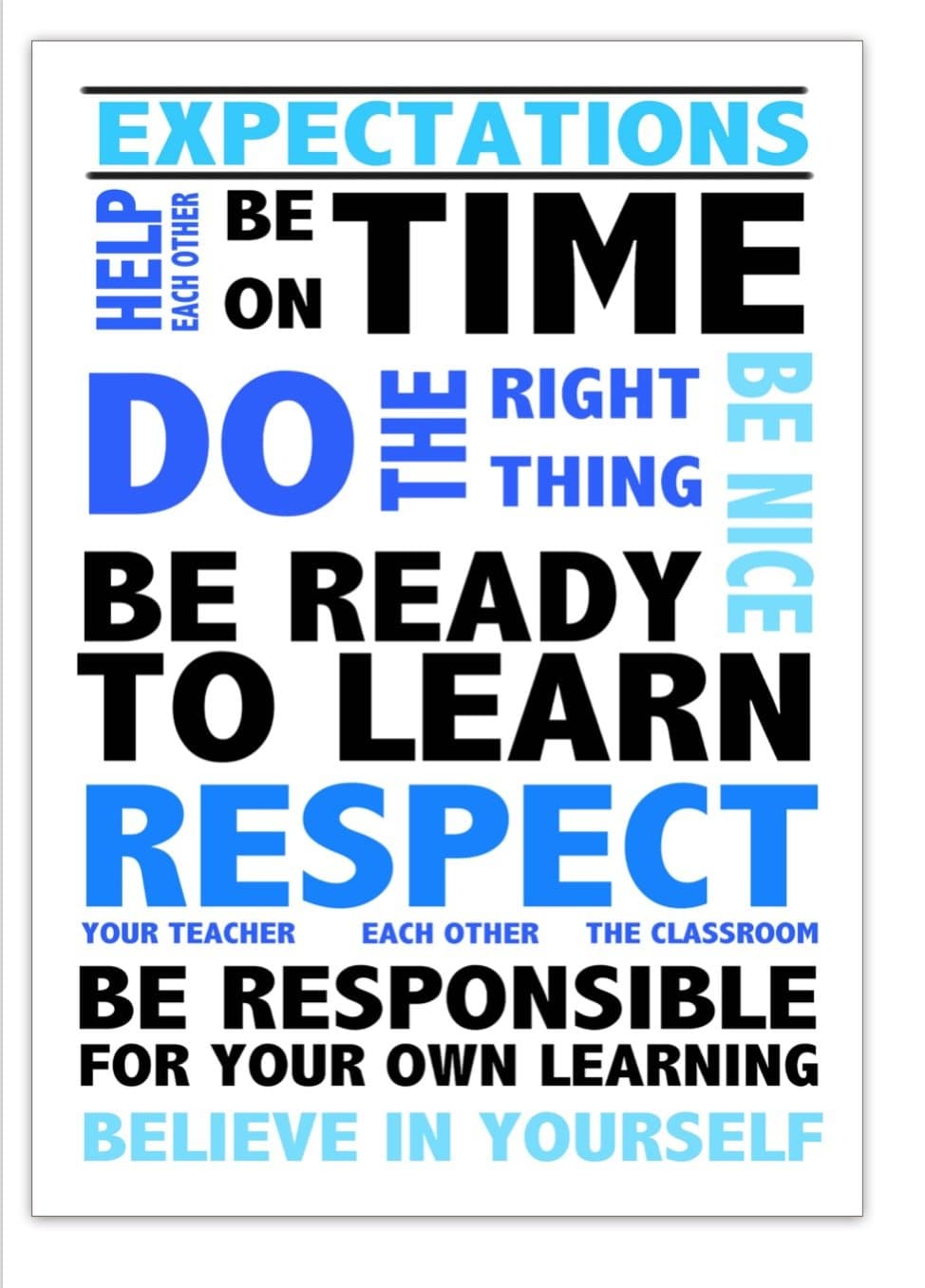 Classroom Expectations A2 poster suitable for Secondary and Primary school teachers (Blue)