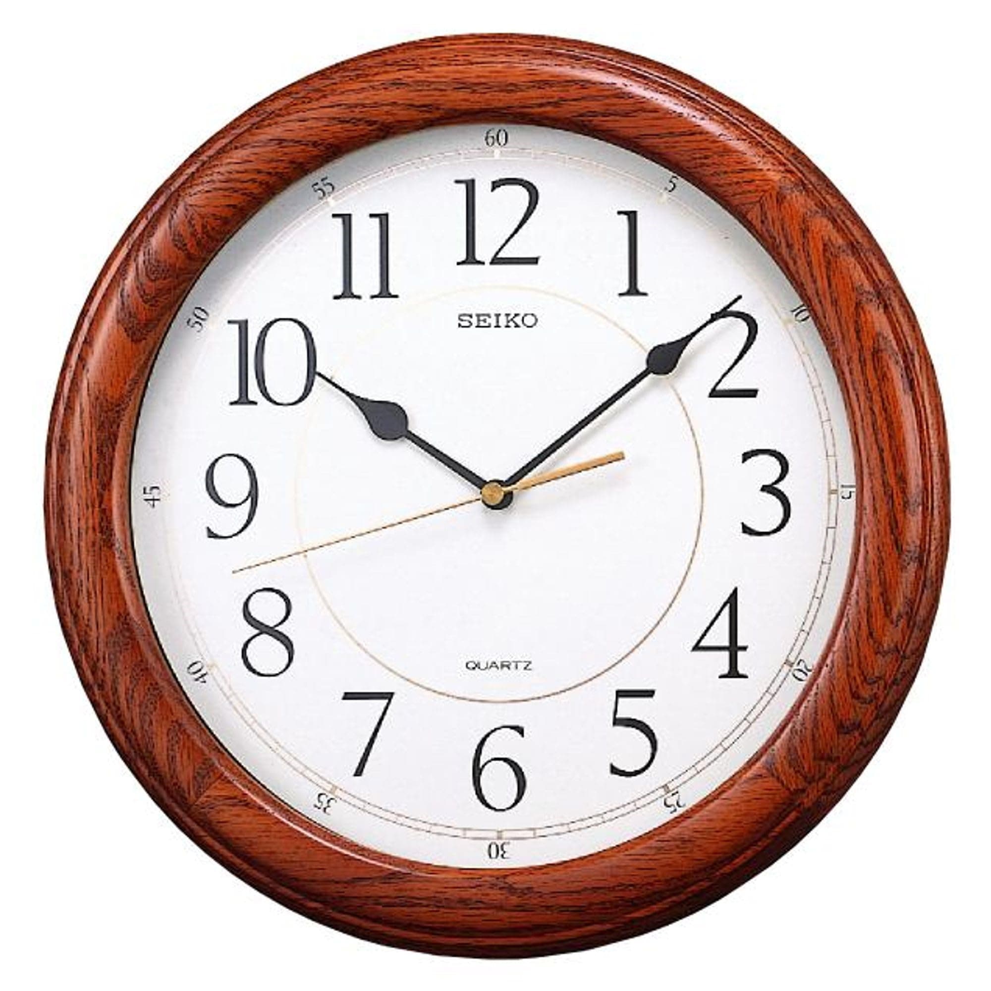 Wall Clock Quiet Sweep Second Hand Dark Brown Solid Oak Case, One Size