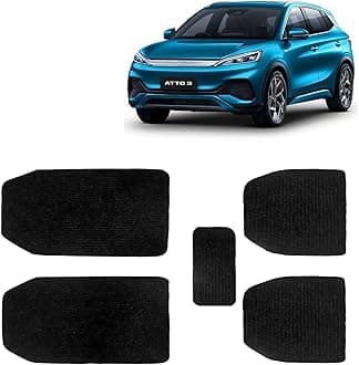 Kingsway Carpet Style Universal Car Mats for BYD ATTO 3, 2022 Onwards Model, Black Color Anti Slip Car Floor Foot Mats, Complete Set of 5 Piece, Premium Series