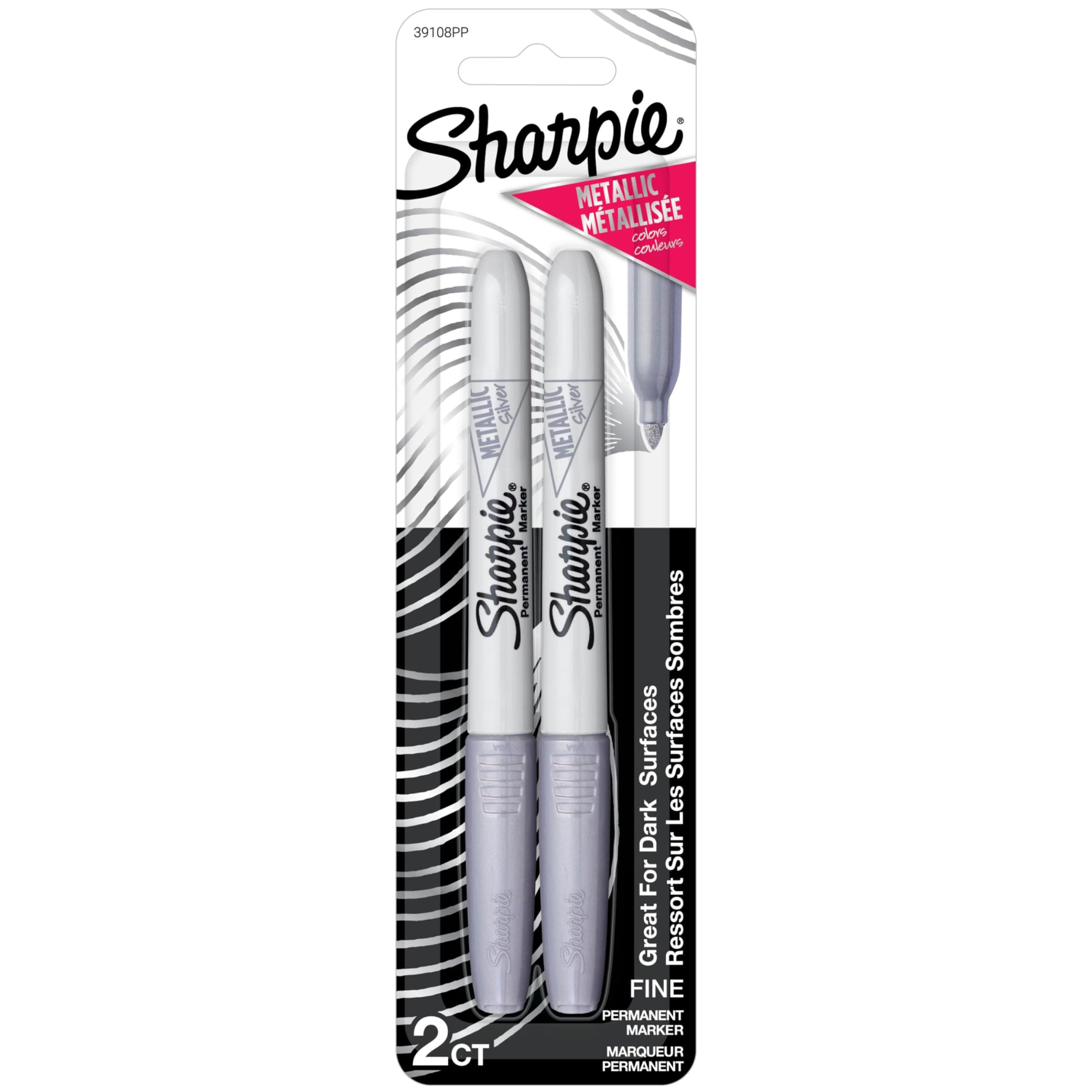 Metallic Permanent Markers, Fine Point, Silver, 2 Count