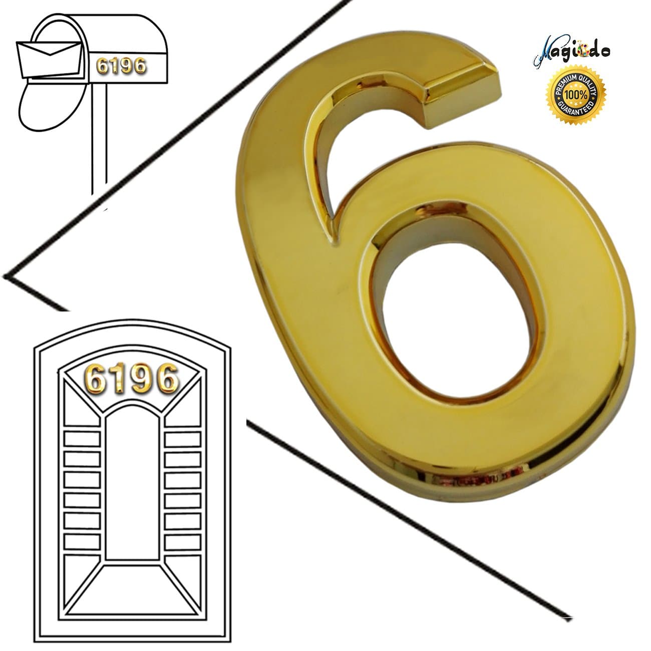 Magicdo® 3/pack 2-3/4’’ Golden Modern House Numbers, Modern Mailbox Number Sticker, 3D Shining Reflective Number, Self-Stick Number, Floating Appearance Number, Golden House Number Signs (6)