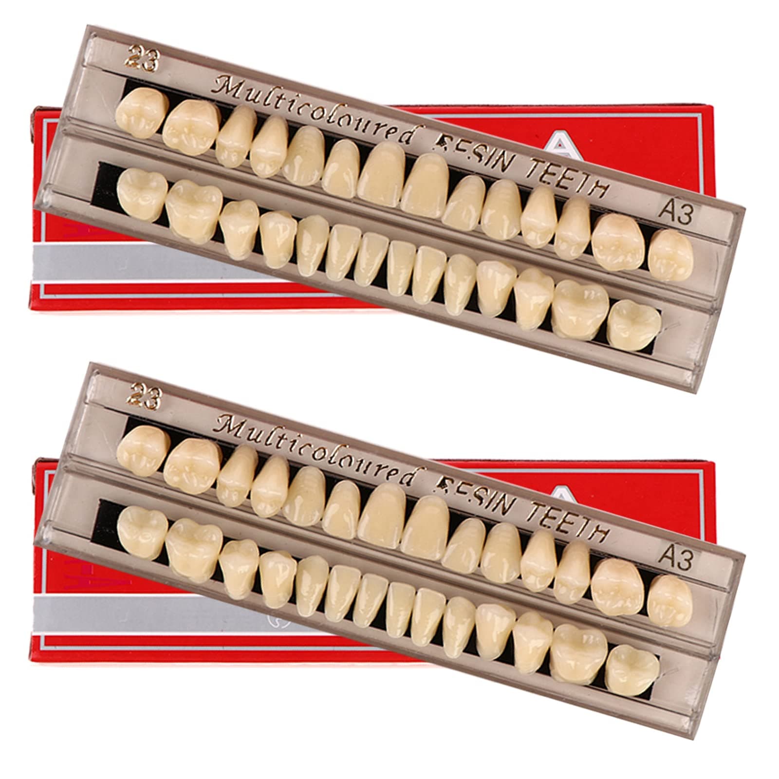 56 Pcs False Teeth Dental Complete Acrylic Resin Denture Teeth, 2 Set Whole Teeth Synthetic Polymer Denture Tooth, 23 Shade A2 Upper + Lower Dental Materials for Replacement, DIY, or Halloween (23 A3)