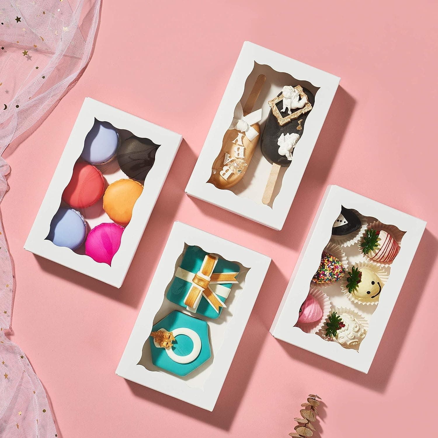 Big Box Paper - 20 Piece 2 Brownie White Cookie Boxes with Window Bakery Boxes Pastry Boxes for Gift Giving, Treat, Dessert, Cupcakes, Chocolate, Strawberries, Donuts, Muffins