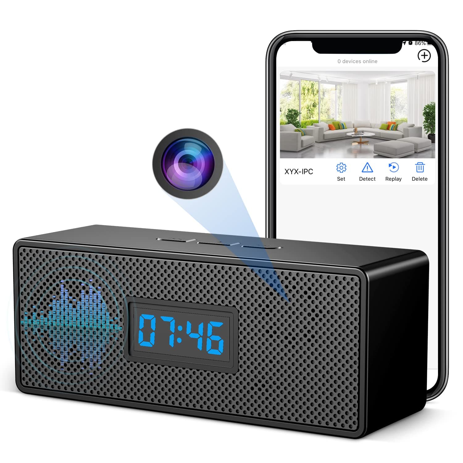 Hidden Camera Clock, 1080P WiFi Spy Camera Sits Concealed in Bluetooth Speaker, Nanny Cam Hidden Camera with Phone App Remote Viewing, Video Recording, Night Vision, Motion Detection (2.4G Only)