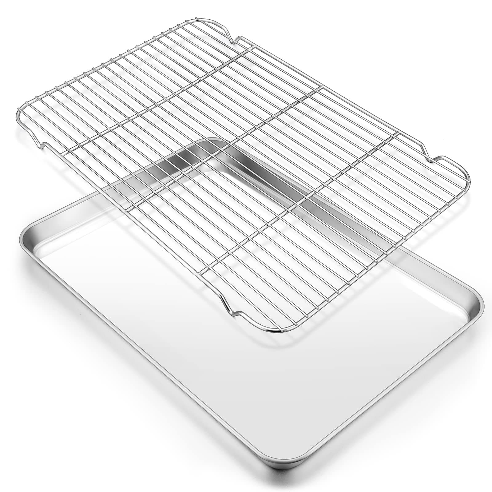 E-far Large Baking Sheet with Rack Set, 20”x14” Stainless Steel Cookie Sheet Pan for Oven Cooking Roasting, Rimmed Metal Tray with Wire Cooling Rack for Bacon Meat Steak - Dishwasher Safe