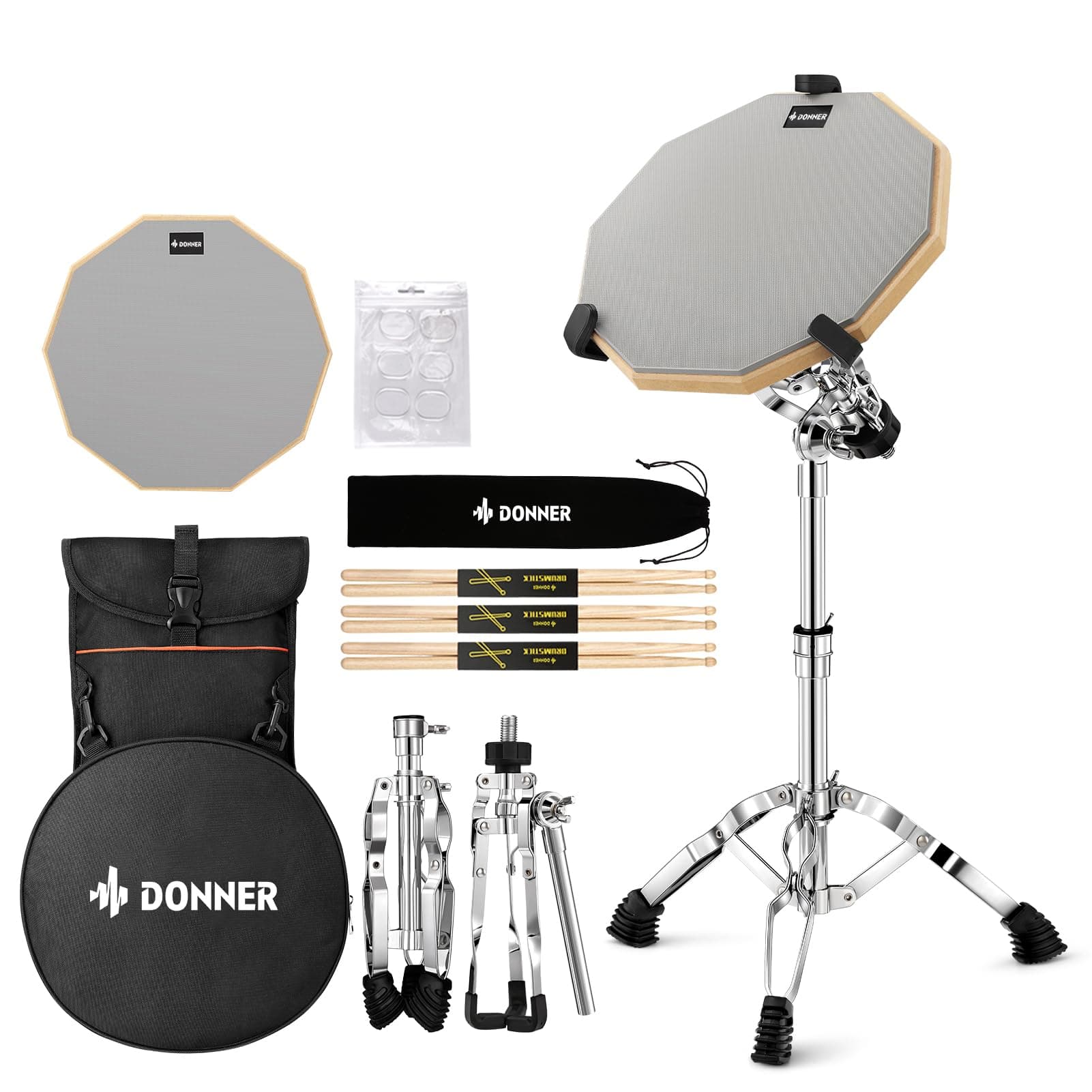 Drum Practice Pad with Snare Drum Stand Kit, Including double-Sided 12 Inch Drum Pad, Drumsticks, Adjustable Stand Fits 10''-14'' Dia Drums