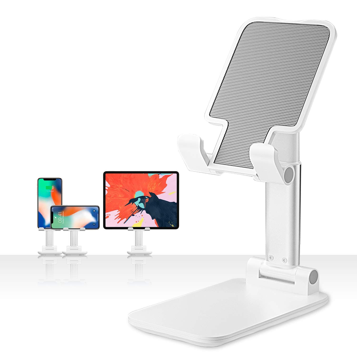 Cell Phone Stand, BoYata Adjustable Desk Phone Stand, Foldable Mobile Phone Holder Compatible with iPhone Xs Max Xr 8 7 6 6S Plus SE 5 5S 5C Charging, Accessories Desk, Other 4-7.9" Smart Phones-White