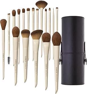 LORYP 18 Piece Makeup Brushes Set Labeled Face and Eye Brush Set Complete with Foundation, Concealer, Contour, Blending, Blush, Eyeshadow Brushes with Travel Holder Case