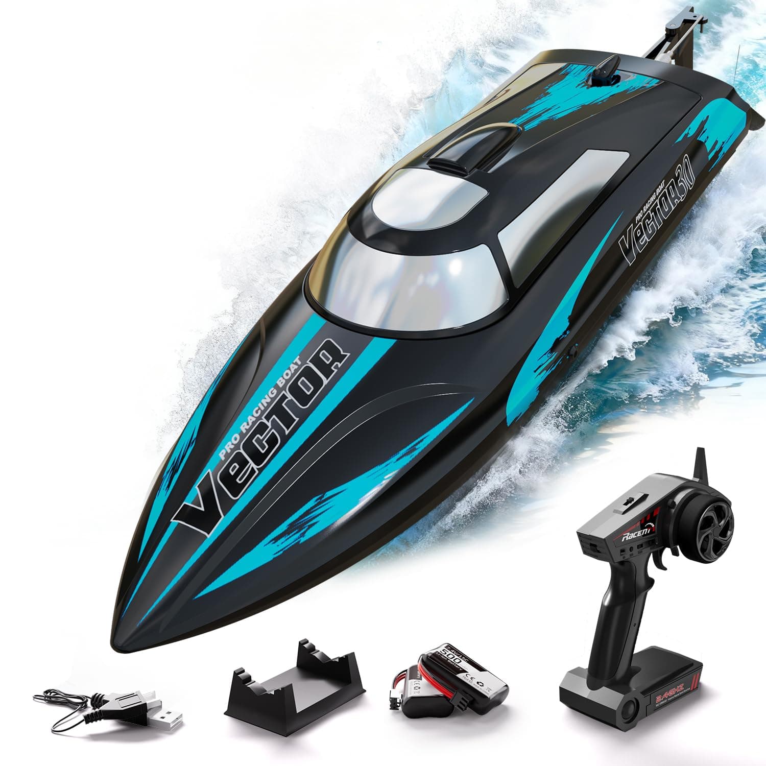 RC Remote Control Boat for Pool，2.4Ghz Control Rc Boats for Adults，Lake Electric Boat with Water Cooling System 2Rechargeable Batteries