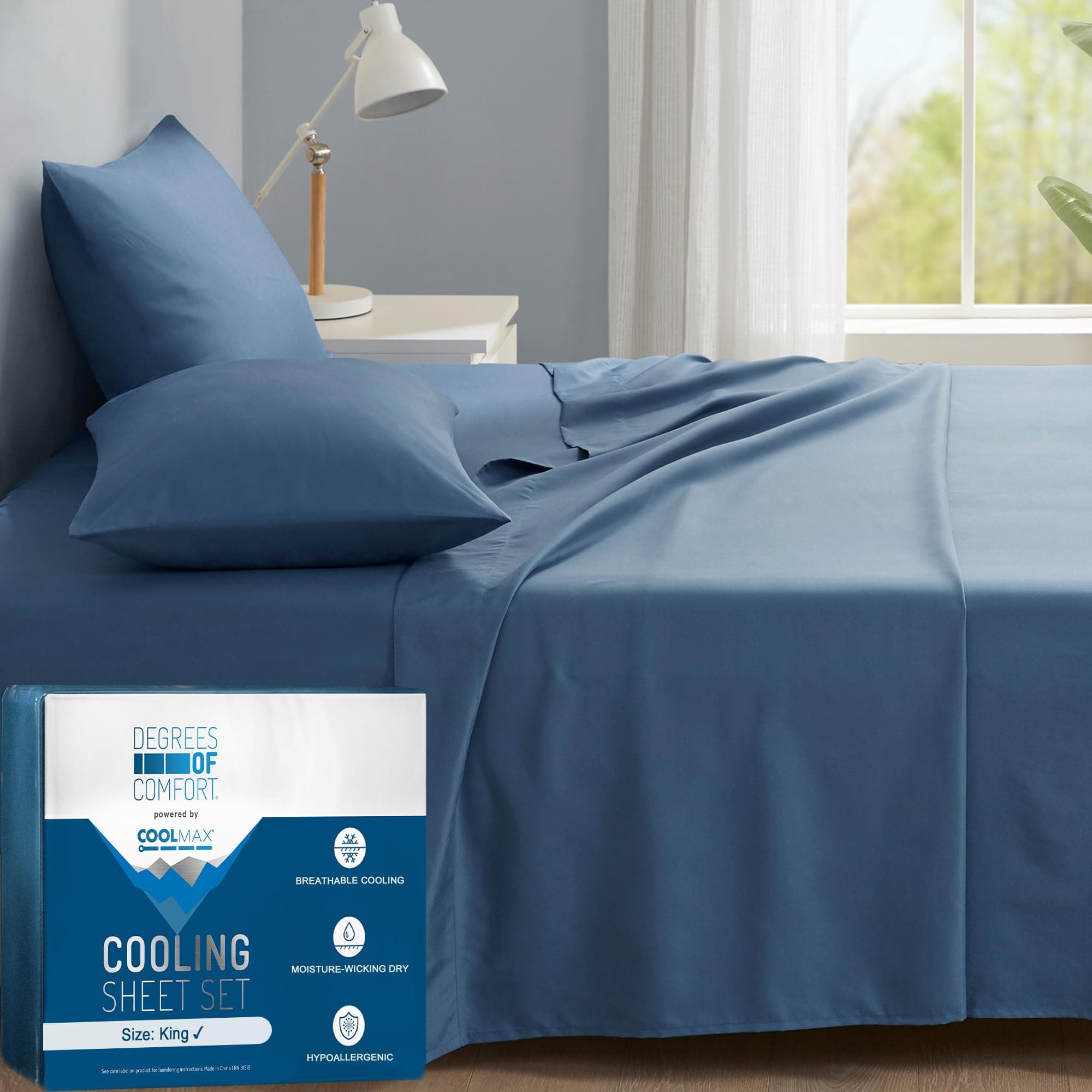 Coolmax® Cooling Bed Sheets King Size for Hot Sleepers, Moisture Wicking Sheet Set for Night Sweats, Deep Pocket, Ultra Soft, Cozy for All Seasons, Teal 4 Pieces