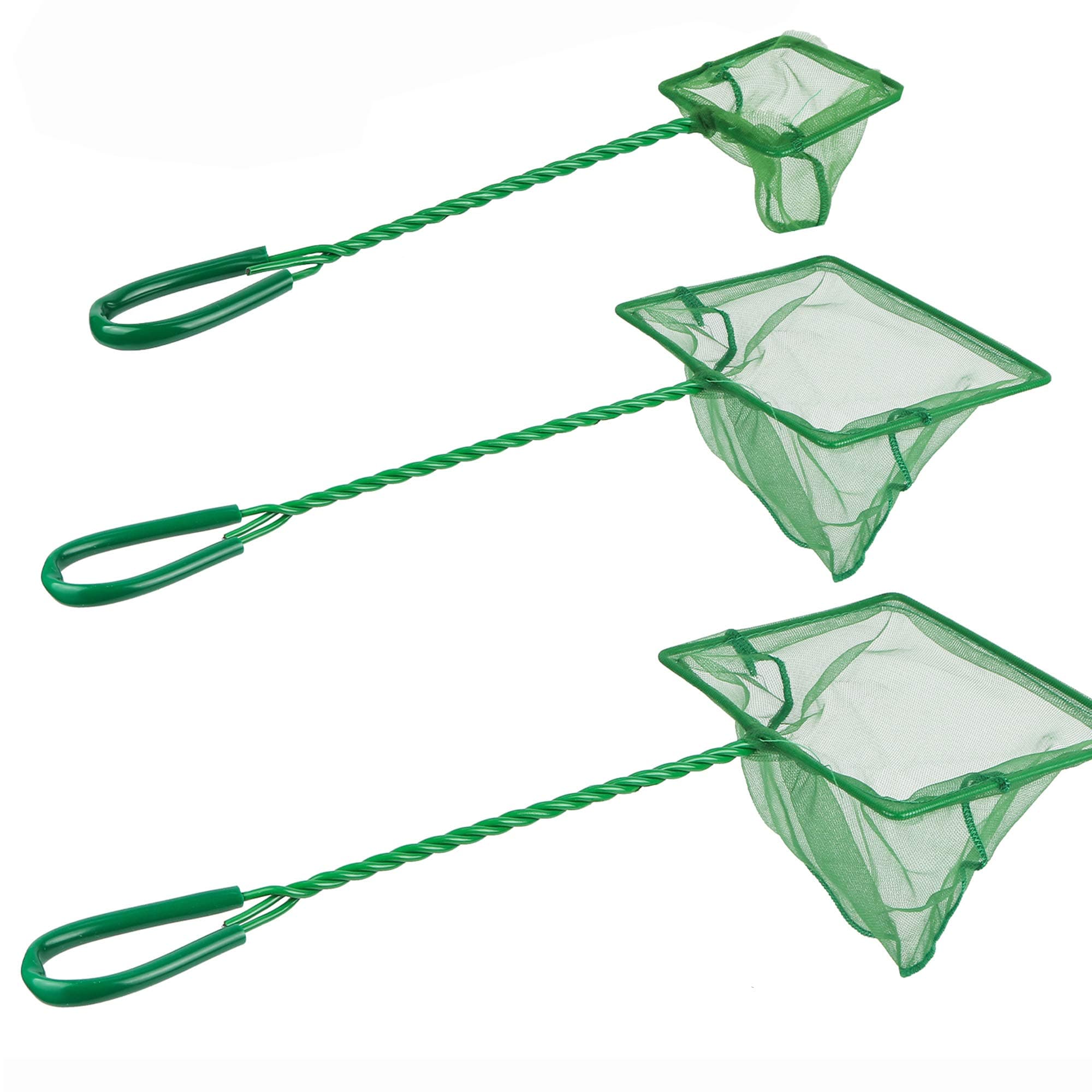 3PCS Aquarium Fish Net Fine Mesh Net Quick Catch Nets Nylon Fishing Nets with Long Plastic Handle for Fish Tank, Green, 3in 4in 6in