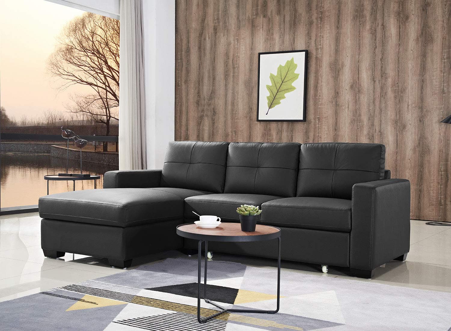 Sectional Corner Sofas Furniture Sofa Set with Chaise L Shape Upholstered Sectional Couch Combined Furniture Sofa for Living Room in Black Convertible(Queen-Seater+2-Seater Sofa),Left Facing