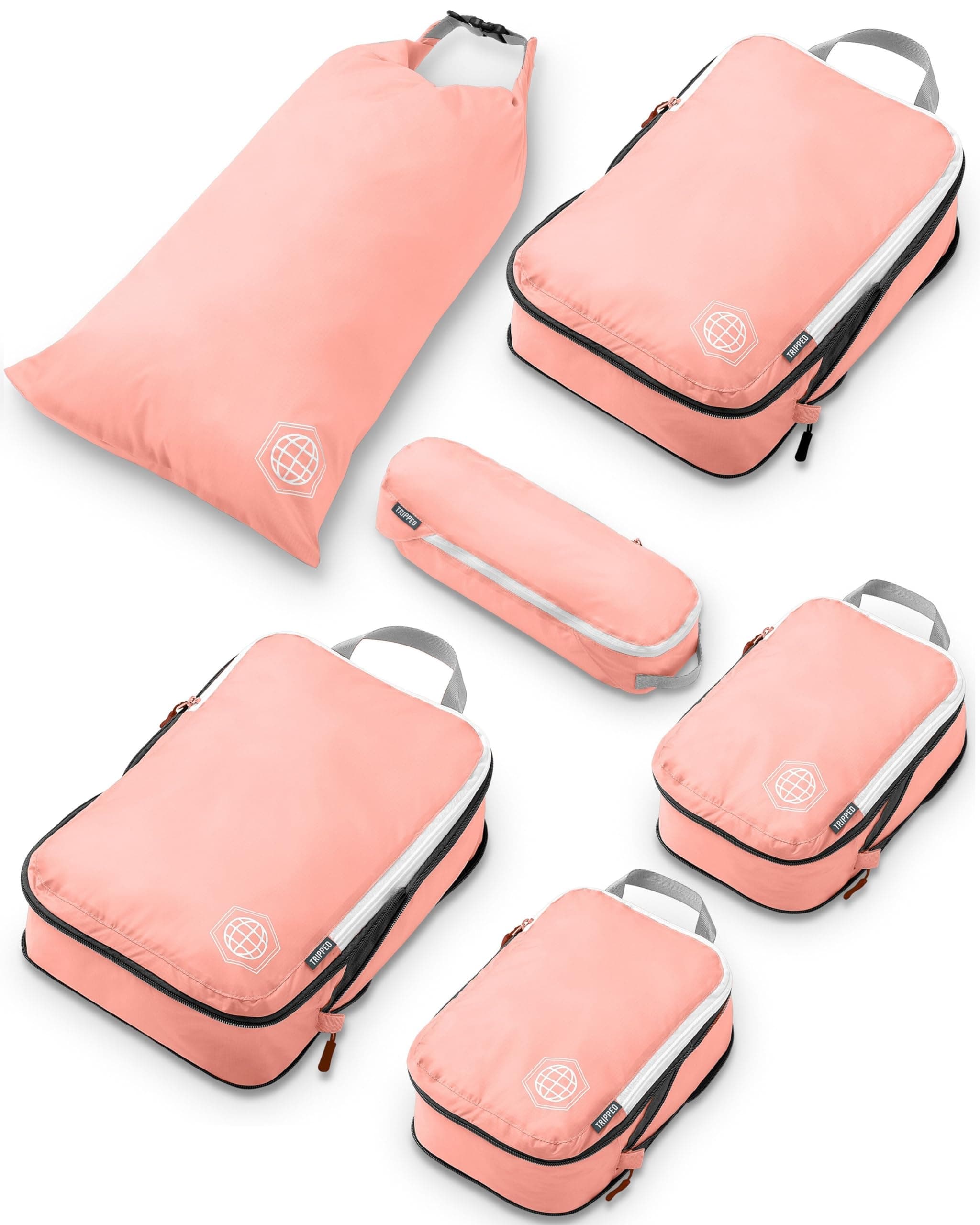 Compression Packing Cubes 6 Piece Set for Carryon Suitcases- Lightweight, Durable Clothes Organizer (Coral Rose)