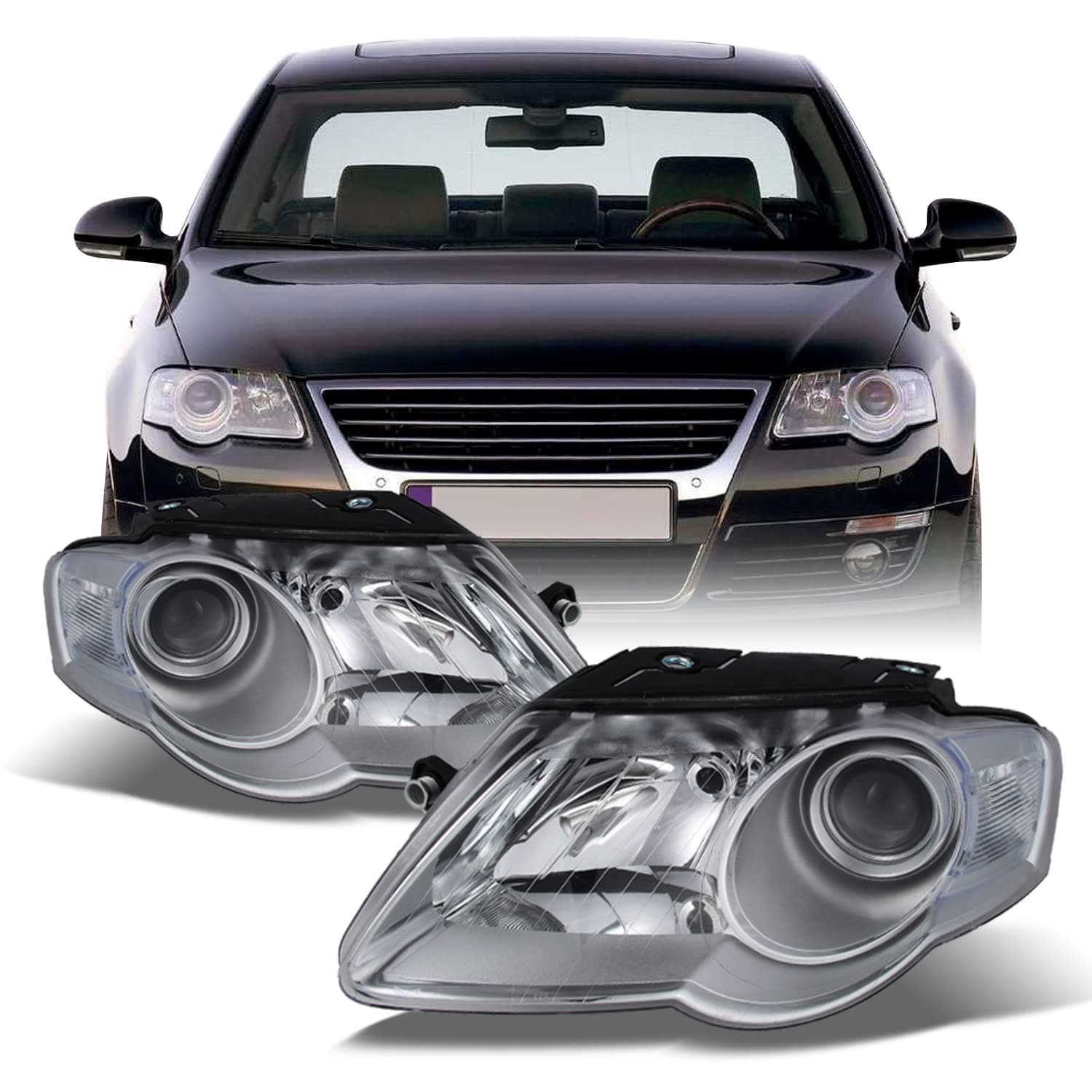AKKON - Fits 2006-2010 VW Passat Model Projector Headlights Left Driver + Right Passenger Head Lamp Pair Set