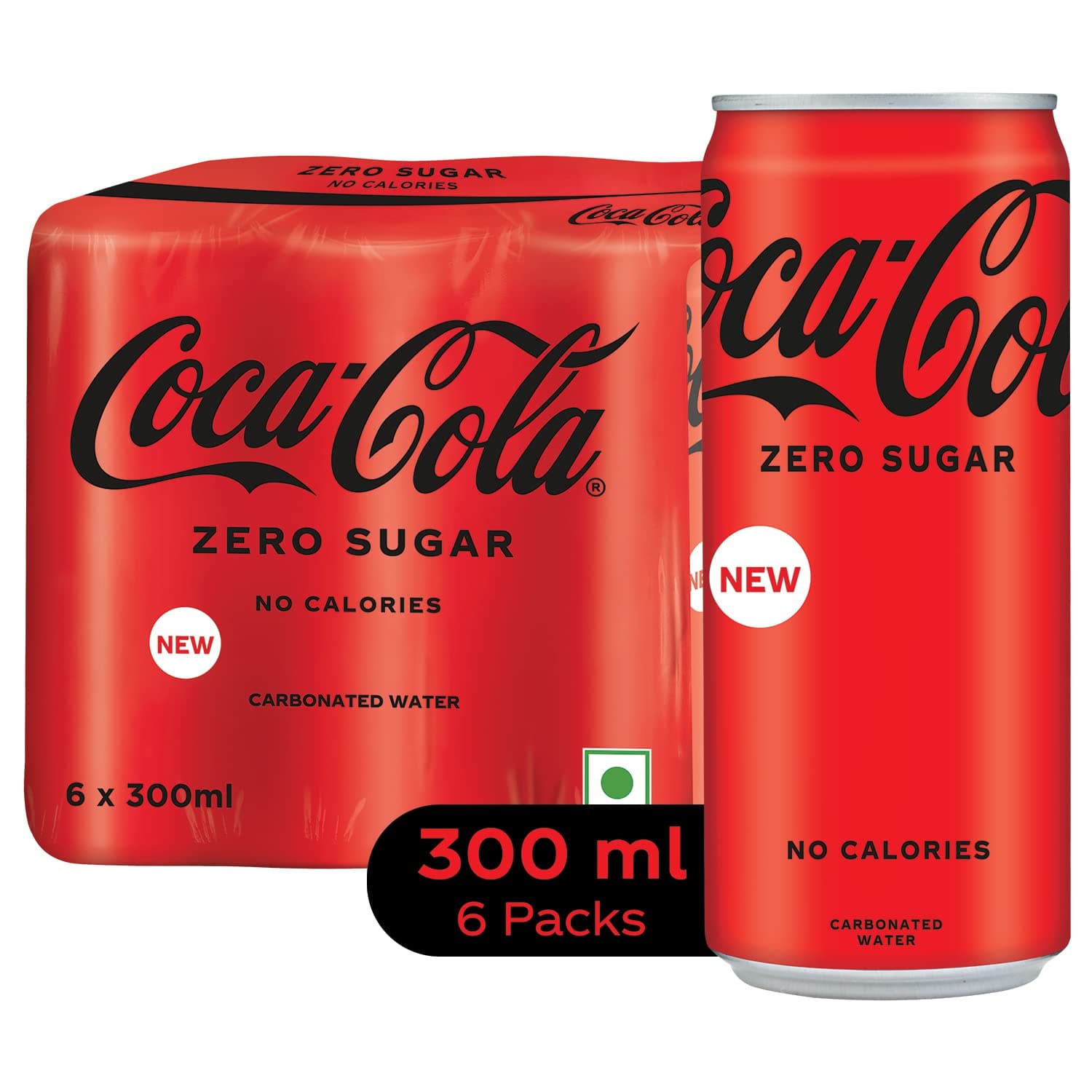 Coke Zero Sugar Cola Cold Drink | Soft Drink With No Calories | Zero Sugar Drink | Recyclable Can, 300 Ml (Pack Of 6)