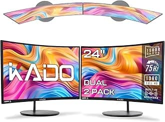 Kado Dual Monitor Setup - 2-Pack 24" Curved 1920x1080 Computer Monitor 1500R 75Hz VESA Mount HDMI Office Gaming Hybrid Built-in Speakers (C24X Dual Series)