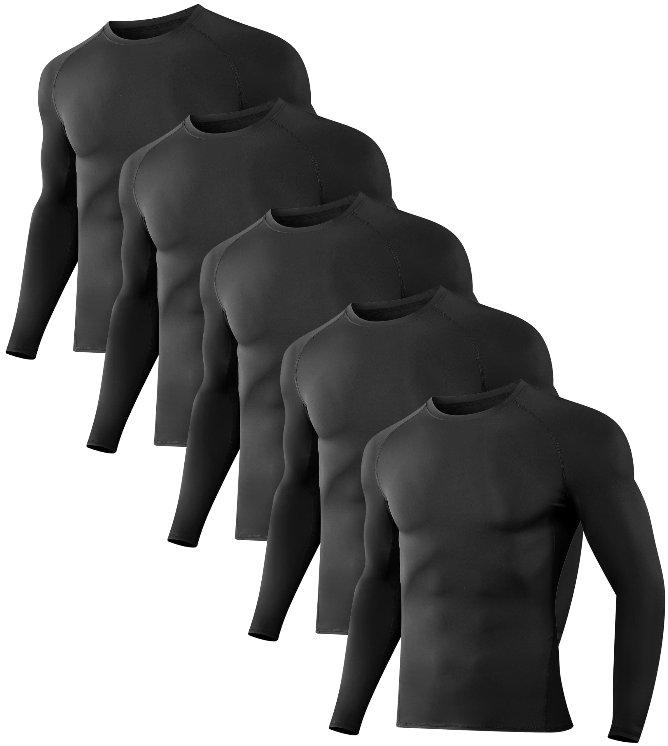 5 Pack Men’s Compression Shirts Long Sleeve Athletic Workout Rash Guard Gym Active Sports Undershirt Base Layer Top
