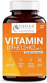 OSOAA Vitamin D3 K2 MK7 Supplement - 120 Tablets| Vitamin D3 (600 IU) | Promotes Calcium Absorption, Bone Health, Muscle Strength & Immunity | Plant Based Vitamin D3- Lichen Source