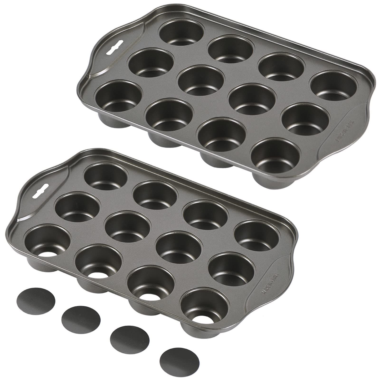 2 Pack Mini Muffin Pan with Removable Bottom, 12 Cavity Nonstick Mini Cupcake Pans Set, Carbon Steel Small Muffin tins, 24 Cups Mini Cheesecake Pan