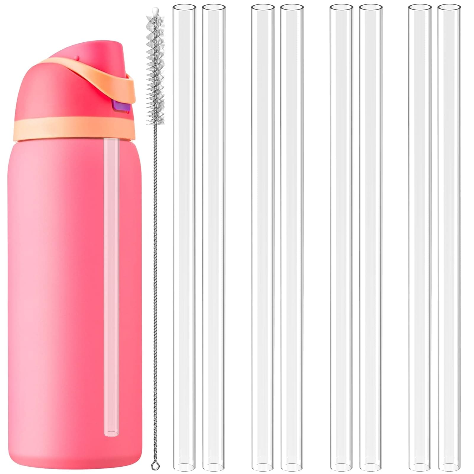 8pcs Owala Straw Replacement, Compatible with Owala FreeSip 24 oz 32 oz Reusable Straws with Cleaning Brush for Water Bottles, Tumbler Accessories Parts Dishwasher Safe Ullnosoo