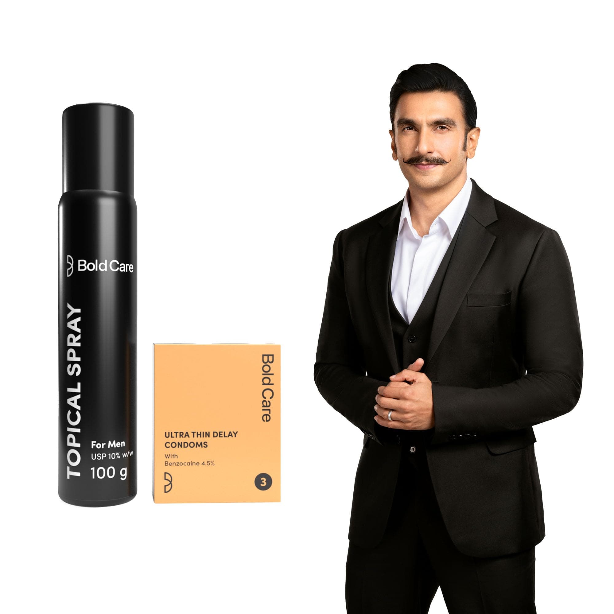 Bold Care EXTEND™ Non-Transferable Spray for Men - 100g (Pack of 1) + Bold Care Ultra Thin Long Last Condoms - Lubricated, Natural Latex (Pack of 3) - Combo