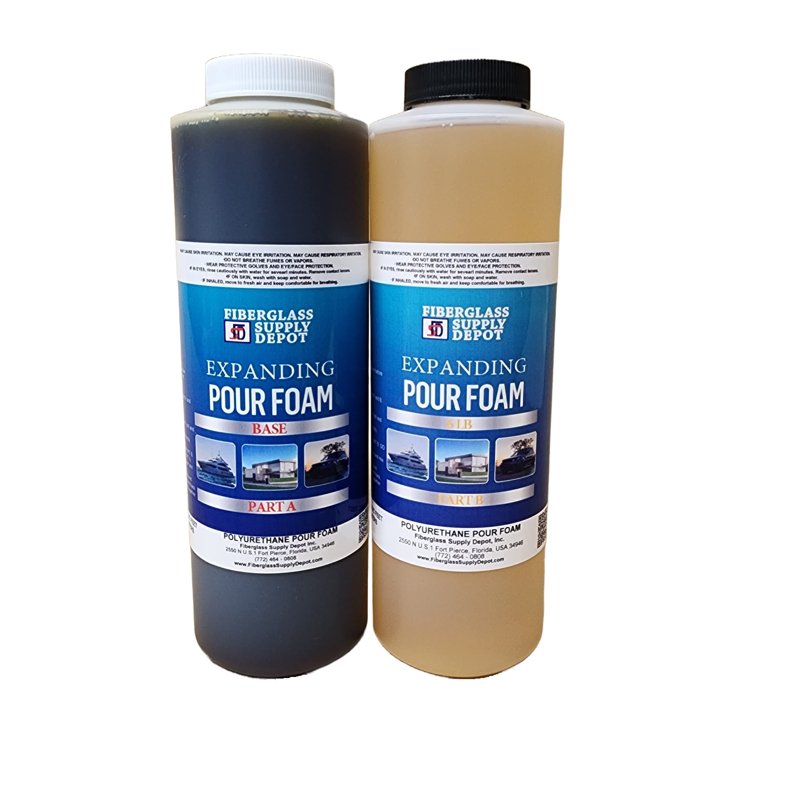 6LB Density Expanding Pour Foam, 2 Part Polyurethane Closed Cell Liquid Foam for Boats, Dock Flotation, Carving, Soundproofing, Filling Voids, and Insulation (Quart Kit)