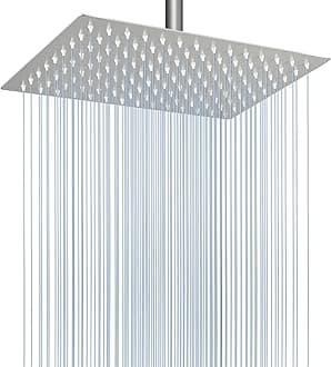 Rain Shower Head - High Flow Large Rainfall Shower Heads Made of Stainless Steel - Waterfall Bathroom Square Showerhead - Ceiling or Wall Mount (12 * 8 Inch Rectangle, Brushed Nickel)